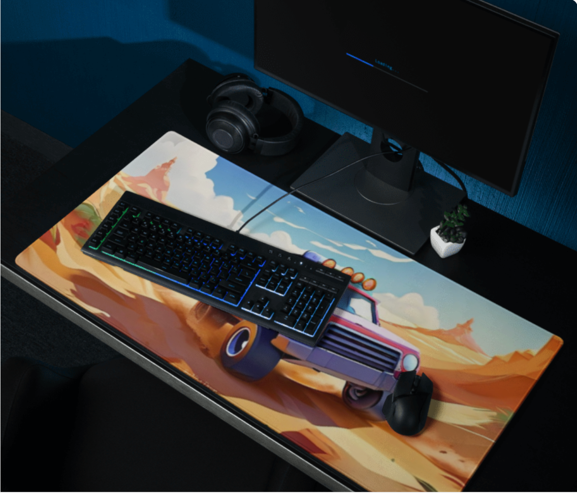 Cartoon, Dunes, Truck Off Road, Sand, Sandstorm, Gaming mouse pad,  36 x 18 inches