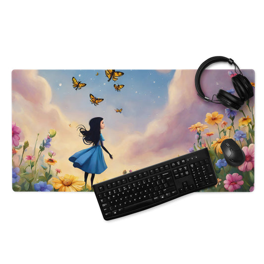 Fairy Girl, Magical Forest & Butterflies, Gaming mouse pad, 36 x 18 inches