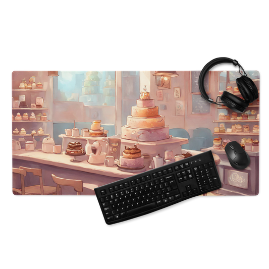 Coffee Shop, Cakes & Tea, Boho, Gaming mouse pad, 36 x 18 inches