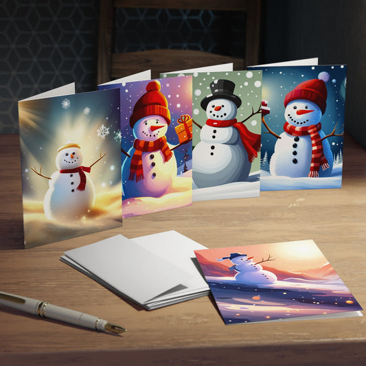 Cute Snowman, Moonlight, Merry Christmas Greeting Cards (5-Pack)