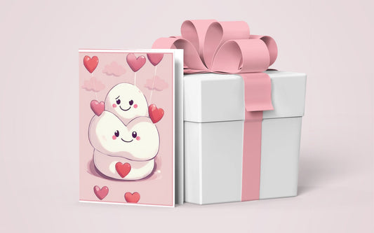 Cute Marshmallows Greeting card Anniversary Valentines' day Remind Special Person card To him or her coffee Clouds Hearts Love